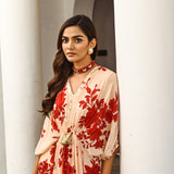 SAKSHI MEHRA I BEIGE & RED FLORAL MASHA KAFTAN