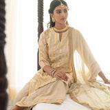 CREAM VEERA KURTA WITH SHAHRARA AND ODHANI - SET OF THREE