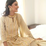 CREAM VEERA KURTA WITH SHAHRARA AND ODHANI - SET OF THREE