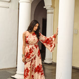 MITALI WADHWA | RED FLORAL SUHANA ONE SHOULDER TOP, SKIRT & BELT SET