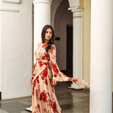 MITALI WADHWA | RED FLORAL SUHANA ONE SHOULDER TOP, SKIRT & BELT SET