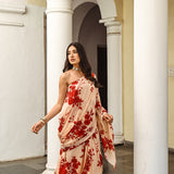 MITALI WADHWA | RED FLORAL SUHANA ONE SHOULDER TOP, SKIRT & BELT SET