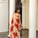 MITALI WADHWA | RED FLORAL SUHANA ONE SHOULDER TOP, SKIRT & BELT SET