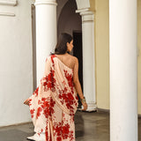 MITALI WADHWA | RED FLORAL SUHANA ONE SHOULDER TOP, SKIRT & BELT SET
