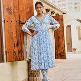 BLUE ADAH ANARKALI, CHURIDAR AND ODHANI SET OF THREE