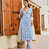 BLUE ADAH ANARKALI, CHURIDAR AND ODHANI SET OF THREE
