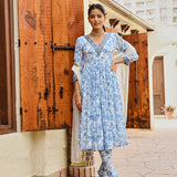 BLUE ADAH ANARKALI, CHURIDAR AND ODHANI SET OF THREE