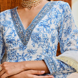 BLUE ADAH ANARKALI, CHURIDAR AND ODHANI SET OF THREE