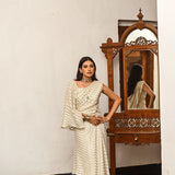 BEIGE AND GOLD TAHIRA DRAPED SAREE GOWN