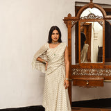 BEIGE AND GOLD TAHIRA DRAPED SAREE GOWN