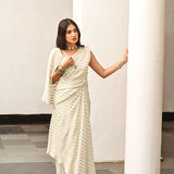 BEIGE AND GOLD TAHIRA DRAPED SAREE GOWN