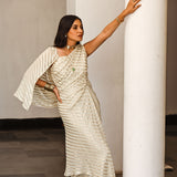 BEIGE AND GOLD TAHIRA DRAPED SAREE GOWN