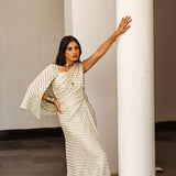 BEIGE AND GOLD TAHIRA DRAPED SAREE GOWN