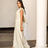 BEIGE AND GOLD TAHIRA DRAPED SAREE GOWN