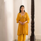 SHARNAMLI MEHRA | MUSTARD KUHU KAFTAN WITH PANTS - SET OF TWO