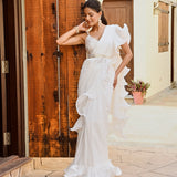 RENEE SEN | WHITE RARA DRAPED SAREE WITH GOTA CROP TOP AND BELT SET OF THREE