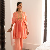 PEACH KUHU KAFTAN WITH TROUSERS - SET OF 2