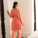 PEACH KUHU KAFTAN WITH TROUSERS - SET OF 2