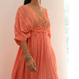 PEACH KUHU KAFTAN WITH TROUSERS - SET OF 2