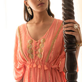 PEACH KUHU KAFTAN WITH TROUSERS - SET OF 2