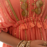 PEACH KUHU KAFTAN WITH TROUSERS - SET OF 2
