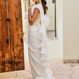 RENEE SEN | WHITE RARA DRAPED SAREE WITH GOTA CROP TOP AND BELT SET OF THREE