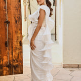 RENEE SEN | WHITE RARA DRAPED SAREE WITH GOTA CROP TOP AND BELT SET OF THREE