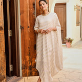 BEIGE AND GOLD ZIVA COWL DRESS