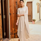 BEIGE AND GOLD ZIVA COWL DRESS