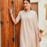 BEIGE AND GOLD ZIVA COWL DRESS