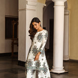ROSE KUNDU | IVORY AND BLUE JANVI KURTA, ODHANI & PANTS SET OF THREE