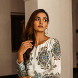 ROSE KUNDU | IVORY AND BLUE JANVI KURTA, ODHANI & PANTS SET OF THREE