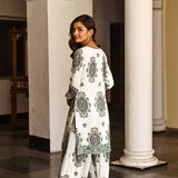 ROSE KUNDU | IVORY AND BLUE JANVI KURTA, ODHANI & PANTS SET OF THREE