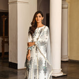 ROSE KUNDU | IVORY AND BLUE JANVI KURTA, ODHANI & PANTS SET OF THREE
