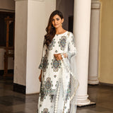 ROSE KUNDU | IVORY AND BLUE JANVI KURTA, ODHANI & PANTS SET OF THREE