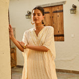 CREAM MIRA KAFTAN TOP & TROUSERS SET OF TWO