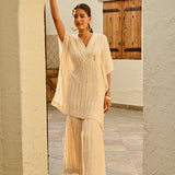 CREAM MIRA KAFTAN TOP & TROUSERS SET OF TWO