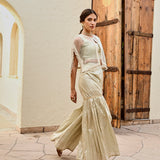 GOLD FREYA PEARL CAPE, CROP TOP, FLAIR PANTS- SET OF THREE