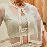GOLD FREYA PEARL CAPE, CROP TOP, FLAIR PANTS- SET OF THREE