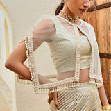 GOLD FREYA PEARL CAPE, CROP TOP, FLAIR PANTS- SET OF THREE