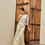 GOLD FREYA PEARL CAPE, CROP TOP, FLAIR PANTS- SET OF THREE