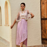 MAUVE FREYA PEARL CAPE, CROP TOP, DRAPED SKIRT - SET OF THREE