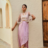 MAUVE FREYA PEARL CAPE, CROP TOP, DRAPED SKIRT - SET OF THREE