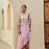 MAUVE FREYA PEARL CAPE, CROP TOP, DRAPED SKIRT - SET OF THREE