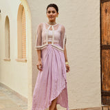 MAUVE FREYA PEARL CAPE, CROP TOP, DRAPED SKIRT - SET OF THREE