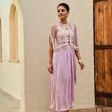 MAUVE FREYA PEARL CAPE, CROP TOP, DRAPED SKIRT - SET OF THREE
