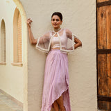 MAUVE FREYA PEARL CAPE, CROP TOP, DRAPED SKIRT - SET OF THREE