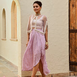MAUVE FREYA PEARL CAPE, CROP TOP, DRAPED SKIRT - SET OF THREE
