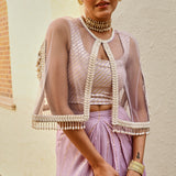 MAUVE FREYA PEARL CAPE, CROP TOP, DRAPED SKIRT - SET OF THREE