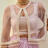 MAUVE FREYA PEARL CAPE, CROP TOP, DRAPED SKIRT - SET OF THREE